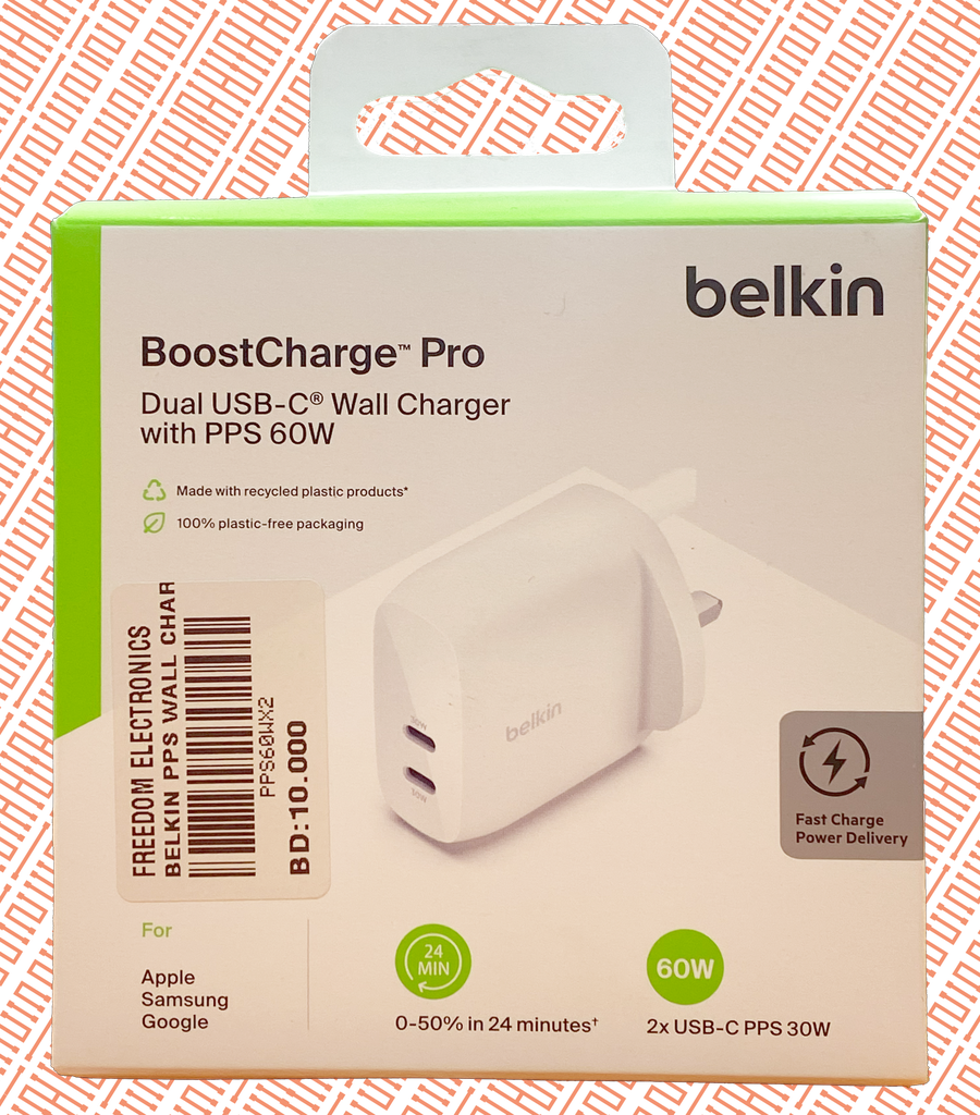 BELKIN BOOST CHARGE PRO DOUAL USB-C WALL CHARGER WITH PPS 60W uk