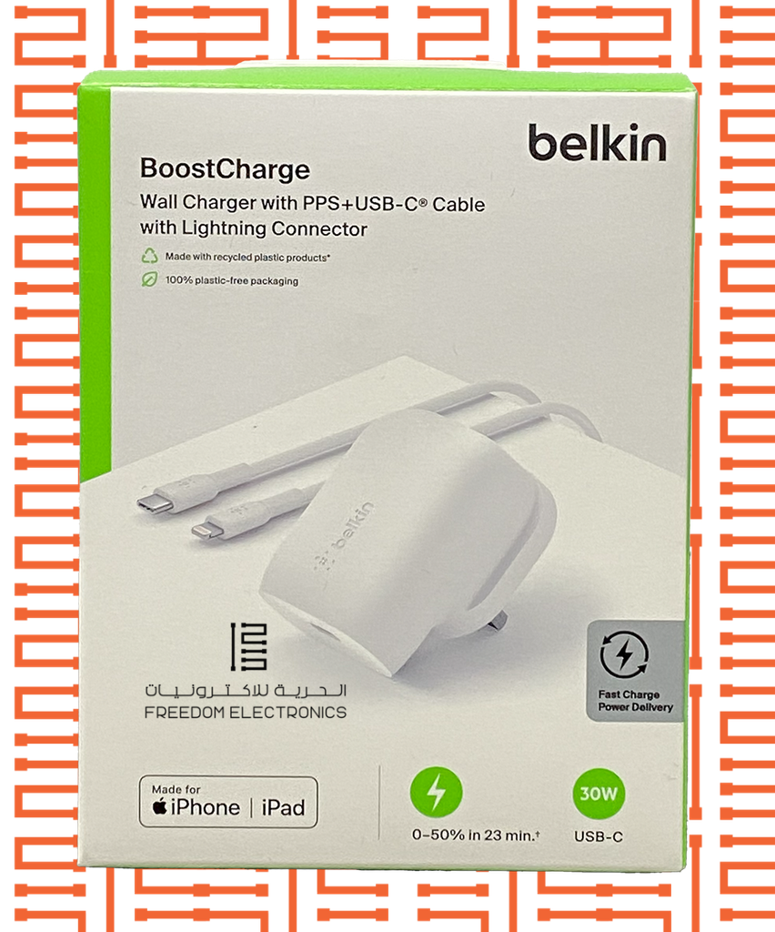 BELKIN BOOST CHARGE USB-C PD 3.0 PPS WALL CHARGER 30W + USB-C CABLE WITH LIGHTNING CONNECTOR 