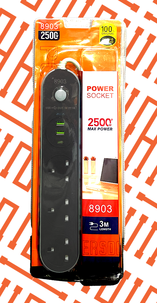 8903 2500W 3 SOCKET 2USB+1PD POWER EXTENSION
