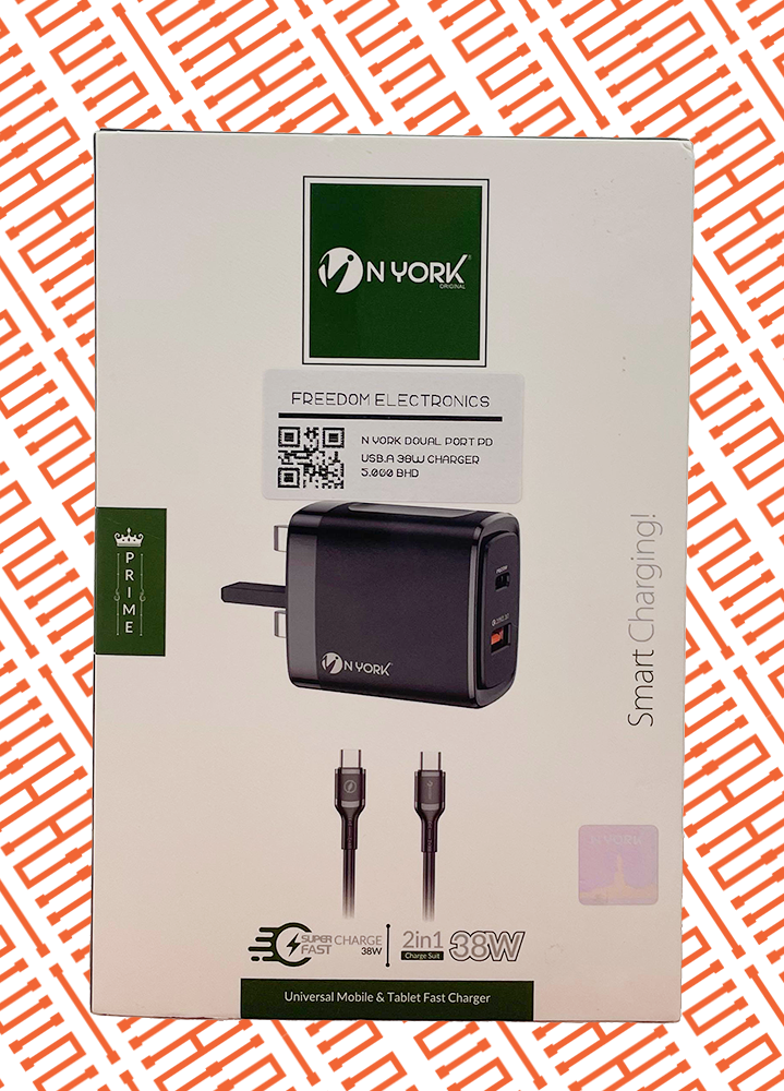 N YORK DOUAL PORT PD USB-A 38W CHARGER WITH TYPE-C CABLE