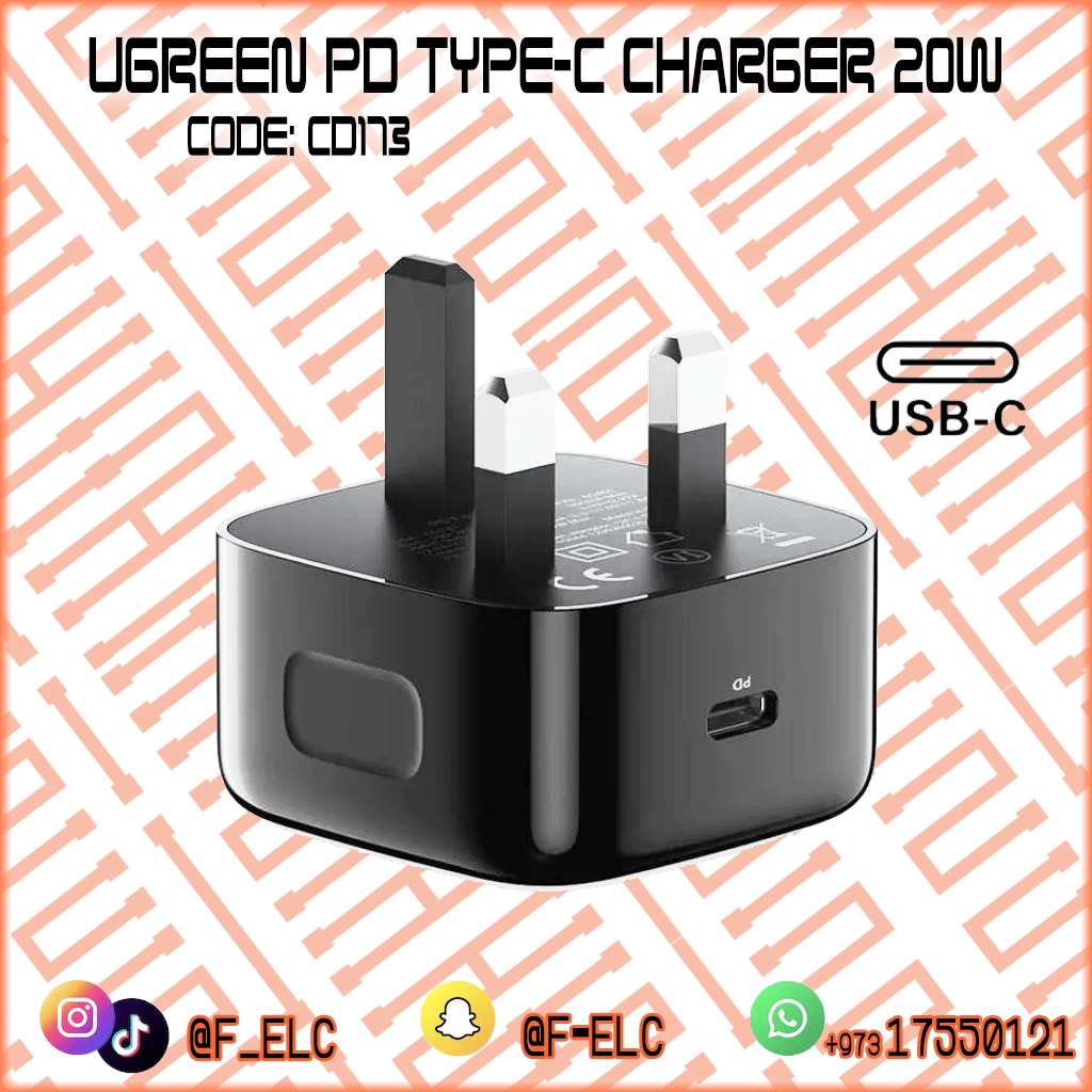 UGREEN 20W USB C Plug Supports Max 20W PD Fast Charger UK Plug