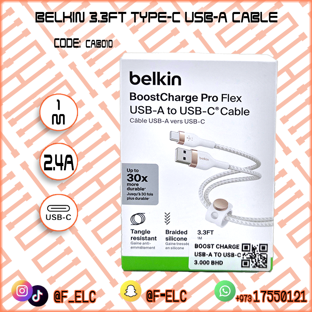 BELKIN BOOST CHARGE PRO FLEX USB-A TO USB-C CABLE