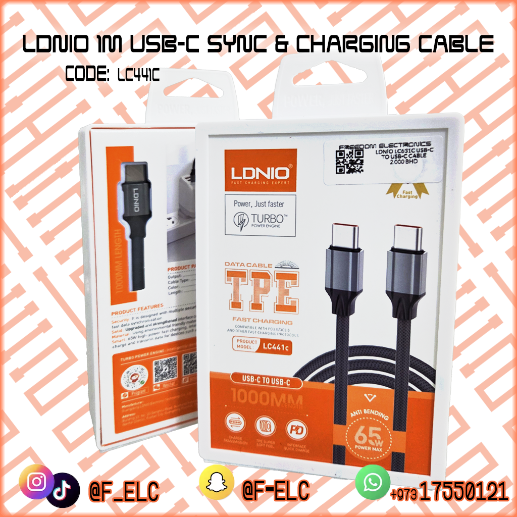 LDNIO 1M USB-C TO USB-C SYNC & CHARGING CABLE