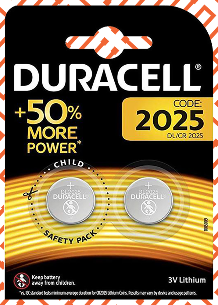 DURACELL CR2025 3V LITHIUM COIN CELL BATTERIES (PACK OF 2)